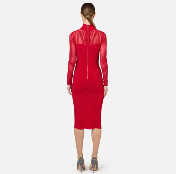 Elisabetta Franchi Abiti | Abiti Midi^Abito midi in viscosa motivo chevron RedPassion