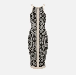 Elisabetta Franchi Abiti | Abiti Midi^Abito midi logo jacquard Nero/Burro