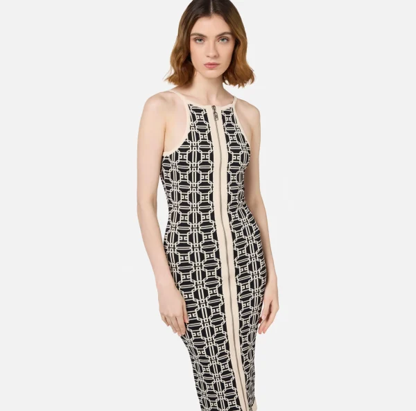 Elisabetta Franchi Abiti | Abiti Midi^Abito midi logo jacquard Nero/Burro