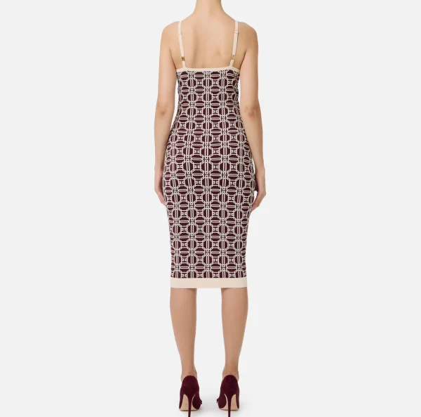Elisabetta Franchi Abiti | Abiti Midi^Abito midi logo jacquard RougeNoir/Burro