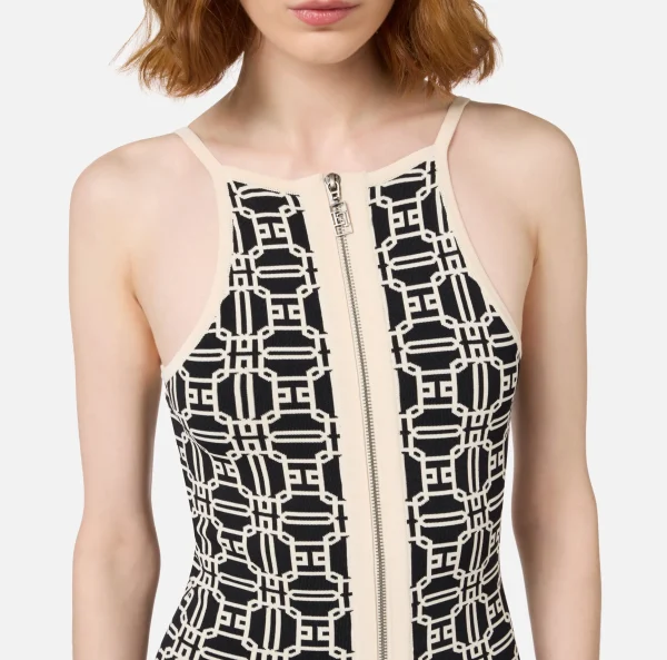 Elisabetta Franchi Abiti | Abiti Midi^Abito midi logo jacquard Nero/Burro