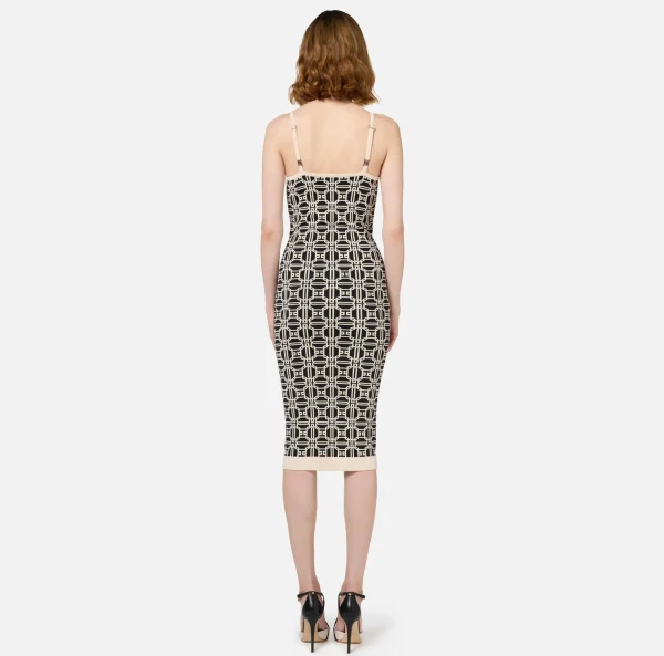 Elisabetta Franchi Abiti | Abiti Midi^Abito midi logo jacquard Nero/Burro