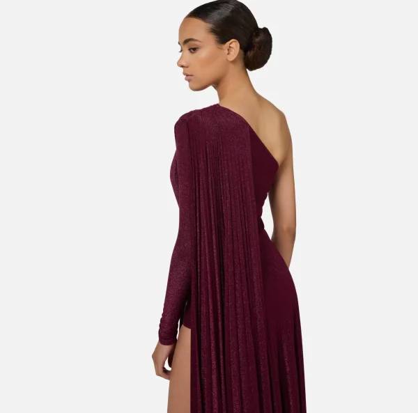 Elisabetta Franchi Abiti Red Carpet | Red Carpet^Abito monospalla red carpet in jersey lurex plissettato RougeNoir