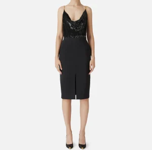 Elisabetta Franchi Abiti Red Carpet | Abiti Midi^Abito red carpet con top ricamato e gonna in jersey lurex Nero