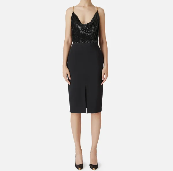 Elisabetta Franchi Abiti Red Carpet | Abiti Midi^Abito red carpet con top ricamato e gonna in jersey lurex Nero
