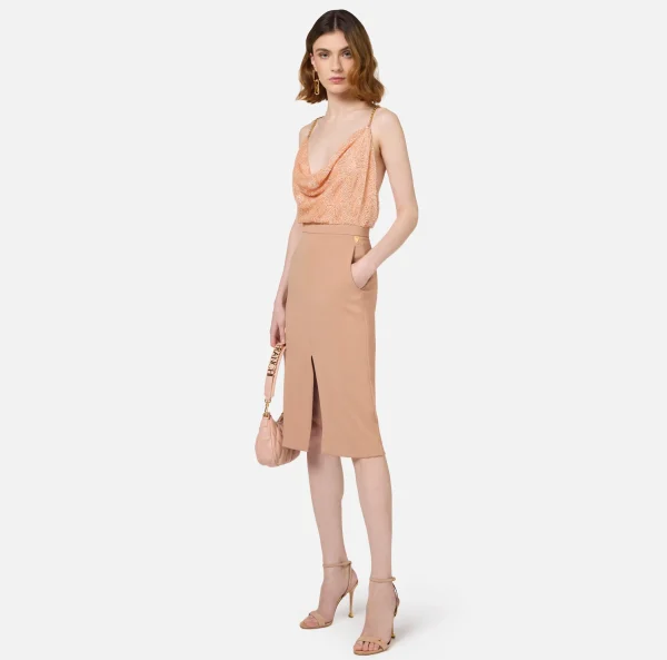 Elisabetta Franchi Abiti Red Carpet | Abiti Midi^Abito red carpet con top ricamato e gonna in jersey lurex Carne