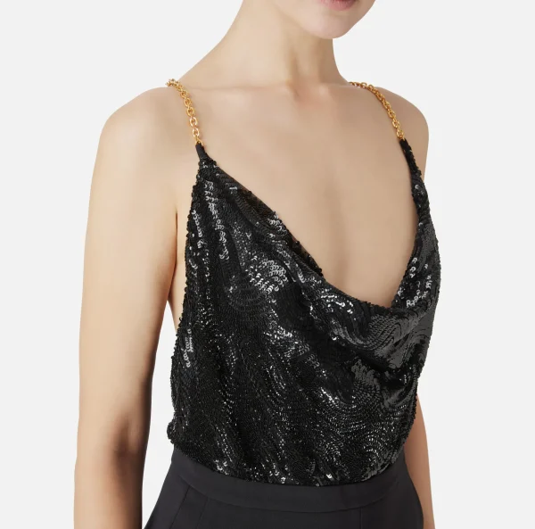Elisabetta Franchi Abiti Red Carpet | Abiti Midi^Abito red carpet con top ricamato e gonna in jersey lurex Nero