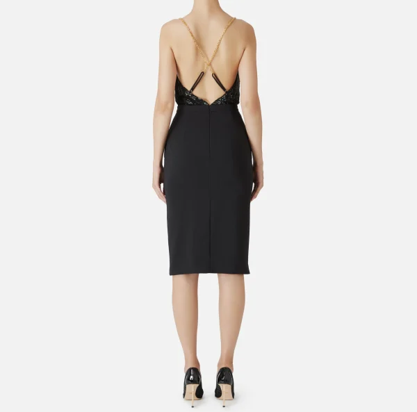 Elisabetta Franchi Abiti Red Carpet | Abiti Midi^Abito red carpet con top ricamato e gonna in jersey lurex Nero