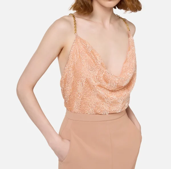 Elisabetta Franchi Abiti Red Carpet | Abiti Midi^Abito red carpet con top ricamato e gonna in jersey lurex Carne