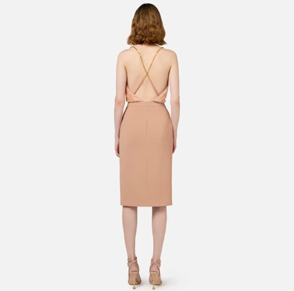 Elisabetta Franchi Abiti Red Carpet | Abiti Midi^Abito red carpet con top ricamato e gonna in jersey lurex Carne