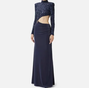 Elisabetta Franchi Abiti Red Carpet | Red Carpet^Abito red carpet in ciniglia ricamata con pailettes con cut-out Navy