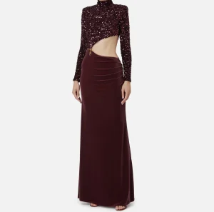 Elisabetta Franchi Abiti Red Carpet | Red Carpet^Abito red carpet in ciniglia ricamata con pailettes con cut-out RougeNoir