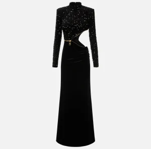 Elisabetta Franchi Abiti Red Carpet | Red Carpet^Abito red carpet in ciniglia ricamata con pailettes con cut-out Nero