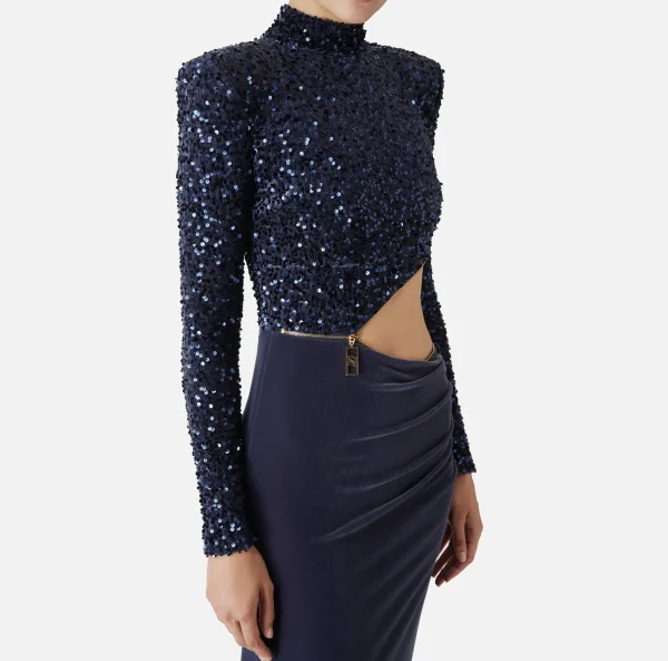 Elisabetta Franchi Abiti Red Carpet | Red Carpet^Abito red carpet in ciniglia ricamata con pailettes con cut-out Navy