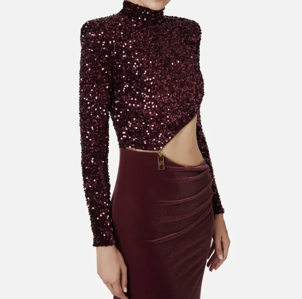 Elisabetta Franchi Abiti Red Carpet | Red Carpet^Abito red carpet in ciniglia ricamata con pailettes con cut-out RougeNoir