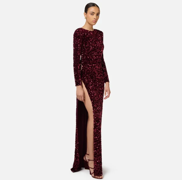 Elisabetta Franchi Abiti Red Carpet | Red Carpet^Abito red carpet in ciniglia ricamata con pailettes RougeNoir