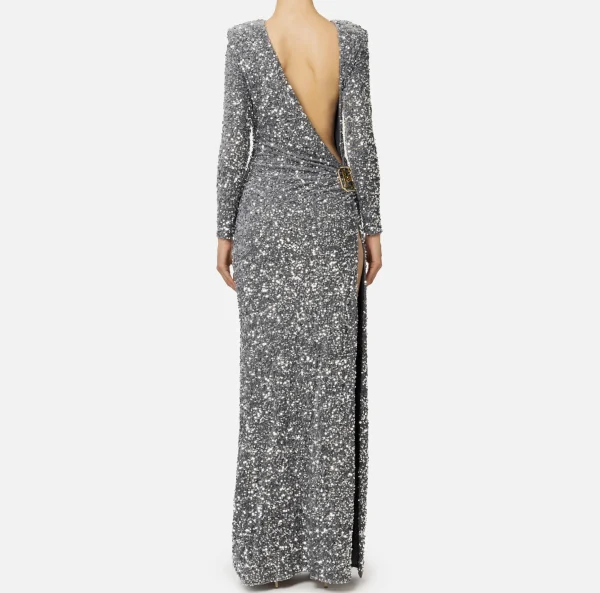 Elisabetta Franchi Abiti Red Carpet | Red Carpet^Abito red carpet in ciniglia ricamata con pailettes Steel