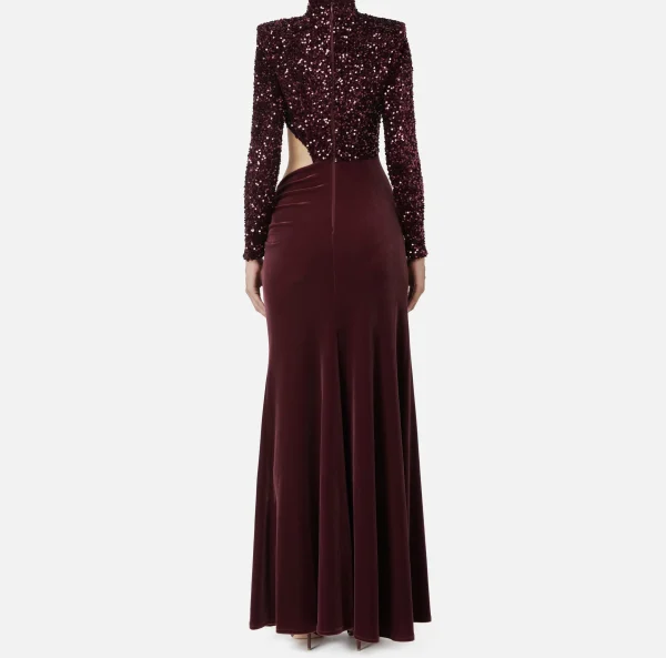 Elisabetta Franchi Abiti Red Carpet | Red Carpet^Abito red carpet in ciniglia ricamata con pailettes con cut-out RougeNoir