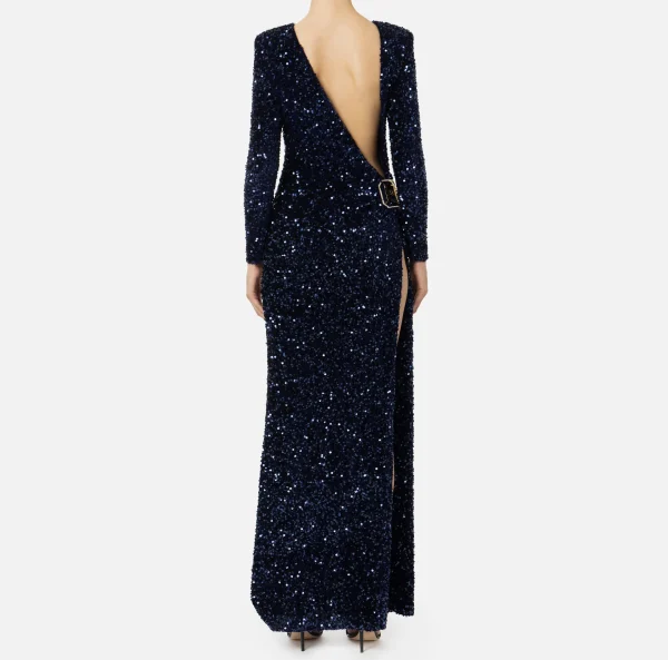 Elisabetta Franchi Abiti Red Carpet | Red Carpet^Abito red carpet in ciniglia ricamata con pailettes Navy