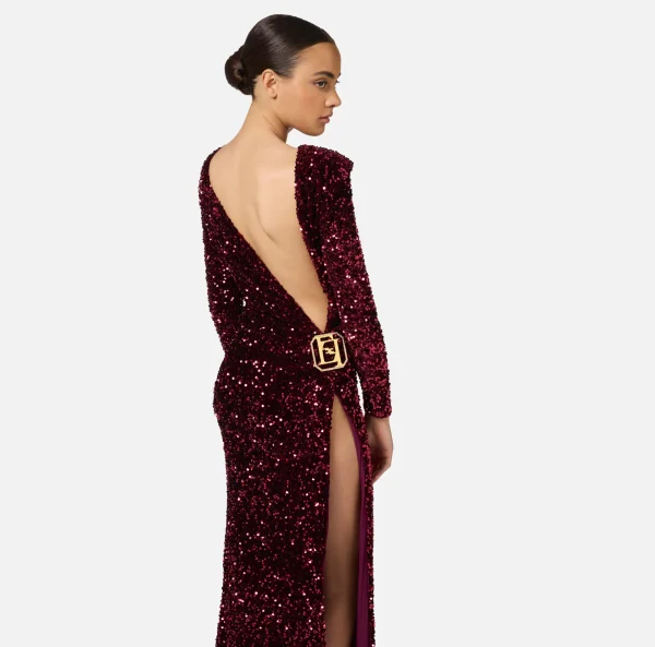 Elisabetta Franchi Abiti Red Carpet | Red Carpet^Abito red carpet in ciniglia ricamata con pailettes RougeNoir