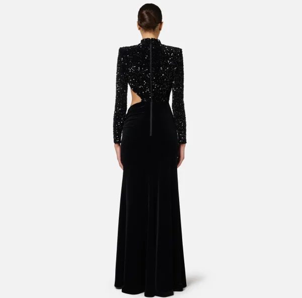 Elisabetta Franchi Abiti Red Carpet | Red Carpet^Abito red carpet in ciniglia ricamata con pailettes con cut-out Nero