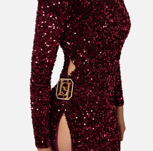 Elisabetta Franchi Abiti Red Carpet | Red Carpet^Abito red carpet in ciniglia ricamata con pailettes RougeNoir