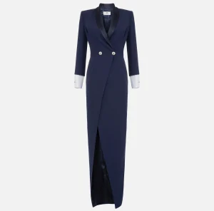 Elisabetta Franchi Abiti Red Carpet | Red Carpet^Abito red carpet in crêpe con revers in raso Navy