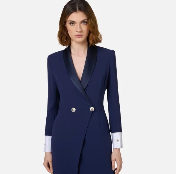 Elisabetta Franchi Abiti Red Carpet | Red Carpet^Abito red carpet in crêpe con revers in raso Navy