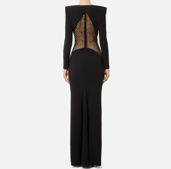 Elisabetta Franchi Abiti | Abiti Red Carpet^Abito red carpet in crêpe con inserto di tulle flock Nero