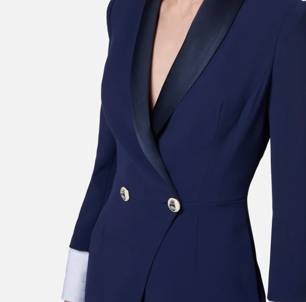 Elisabetta Franchi Abiti Red Carpet | Red Carpet^Abito red carpet in crêpe con revers in raso Navy