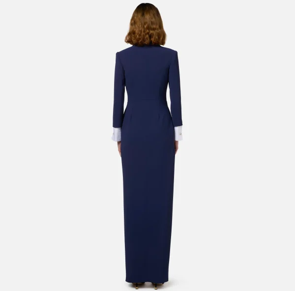 Elisabetta Franchi Abiti Red Carpet | Red Carpet^Abito red carpet in crêpe con revers in raso Navy