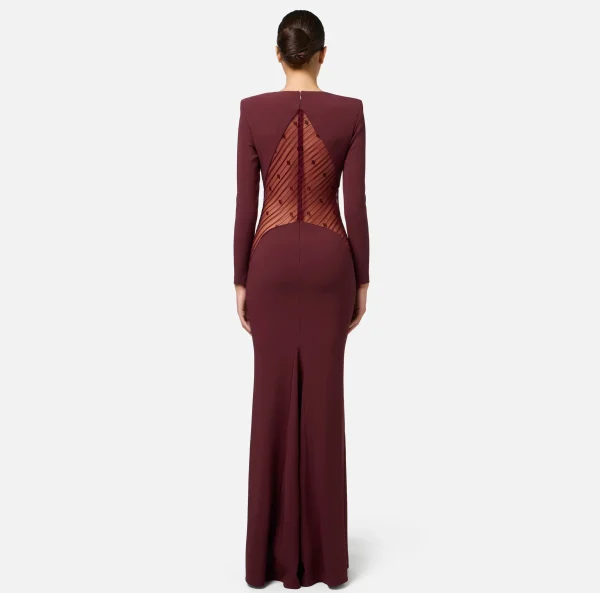Elisabetta Franchi Abiti | Abiti Red Carpet^Abito red carpet in crêpe con inserto di tulle flock RougeNoir