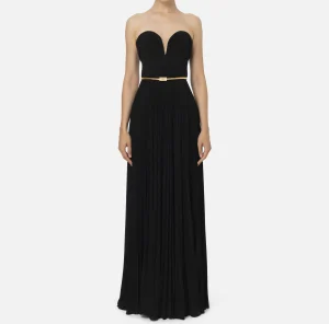Elisabetta Franchi Abiti Red Carpet | Red Carpet^Abito red carpet in jersey lurex plissettato con cintura Nero