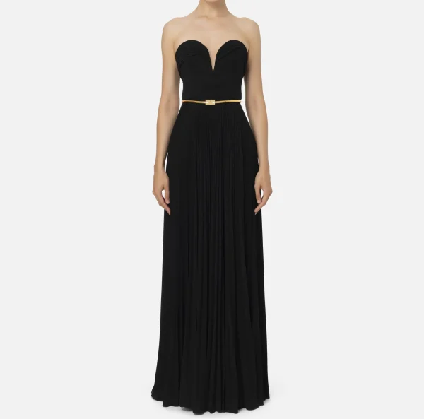 Elisabetta Franchi Abiti Red Carpet | Red Carpet^Abito red carpet in jersey lurex plissettato con cintura Nero