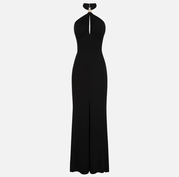 Elisabetta Franchi Abiti Red Carpet | Red Carpet^Abito red carpet in jersey con drappeggio e placca logo Nero