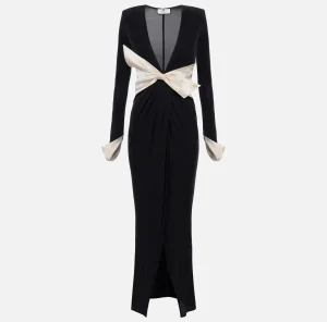 Elisabetta Franchi Abiti Red Carpet | Red Carpet^Abito red carpet in jersey drappeggiato con fusciacca Nero/Burro