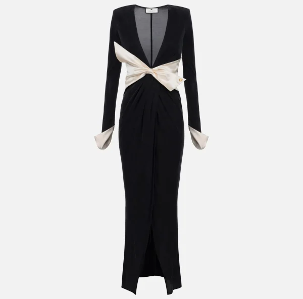 Elisabetta Franchi Abiti Red Carpet | Red Carpet^Abito red carpet in jersey drappeggiato con fusciacca Nero/Burro