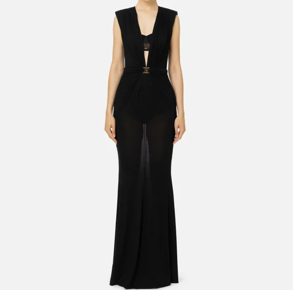 Elisabetta Franchi Abiti Red Carpet | Red Carpet^Abito red carpet in jersey lurex con reggiseno Nero