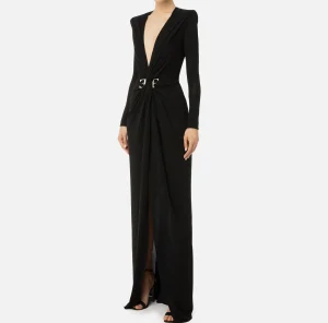 Elisabetta Franchi Abiti | Abiti Red Carpet^Abito red carpet in jersey lurex con nodo e accessorio logo Nero