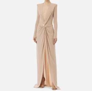 Elisabetta Franchi Abiti | Abiti Red Carpet^Abito red carpet in jersey lurex con nodo e accessorio logo Carne