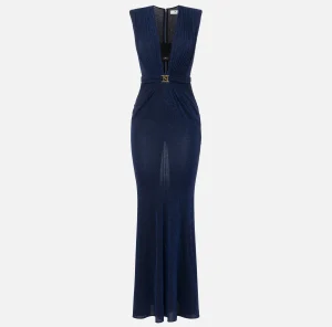 Elisabetta Franchi Abiti Red Carpet | Red Carpet^Abito red carpet in jersey lurex con reggiseno Navy/Nero