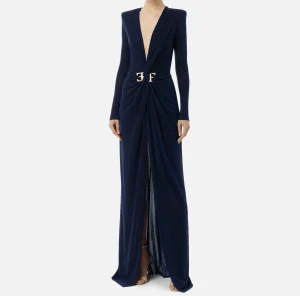 Elisabetta Franchi Abiti | Abiti Red Carpet^Abito red carpet in jersey lurex con nodo e accessorio logo Navy