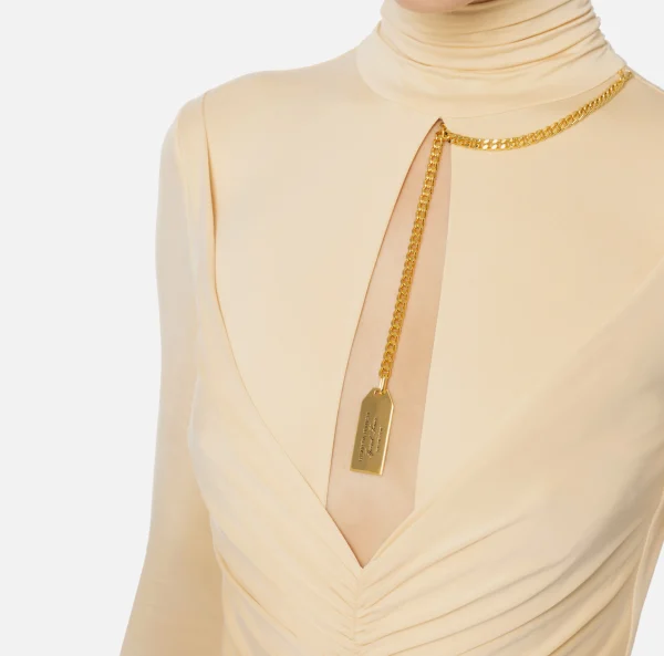 Elisabetta Franchi Abiti Red Carpet | Red Carpet^Abito red carpet in jersey drappeggiato con collana Crema