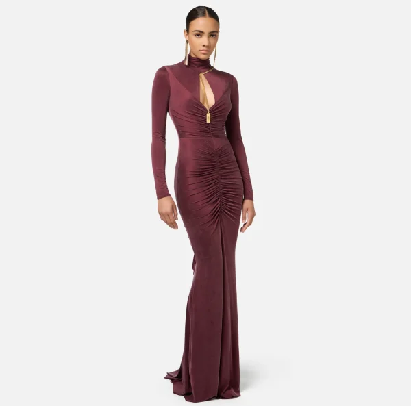 Elisabetta Franchi Abiti Red Carpet | Red Carpet^Abito red carpet in jersey drappeggiato con collana RougeNoir