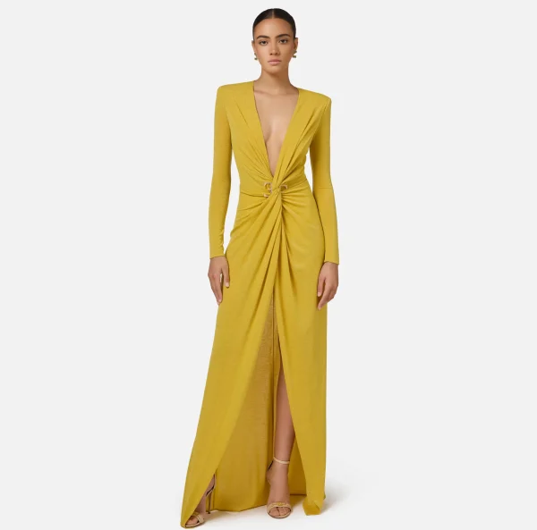 Elisabetta Franchi Abiti | Abiti Red Carpet^Abito red carpet in jersey lurex con nodo e accessorio logo Mimosa