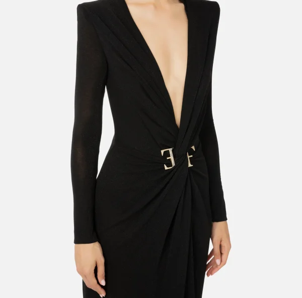 Elisabetta Franchi Abiti | Abiti Red Carpet^Abito red carpet in jersey lurex con nodo e accessorio logo Nero
