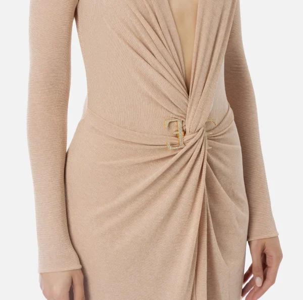 Elisabetta Franchi Abiti | Abiti Red Carpet^Abito red carpet in jersey lurex con nodo e accessorio logo Carne