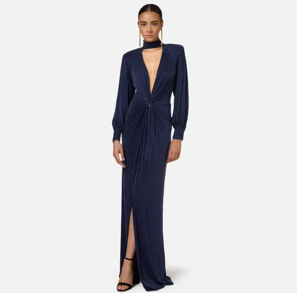 Elisabetta Franchi Abiti Red Carpet | Red Carpet^Abito red carpet in jersey cupro con nodo Navy
