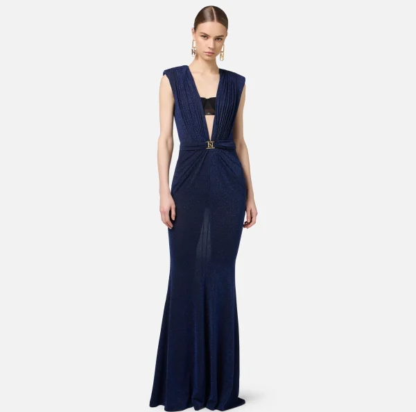 Elisabetta Franchi Abiti Red Carpet | Red Carpet^Abito red carpet in jersey lurex con reggiseno Navy/Nero