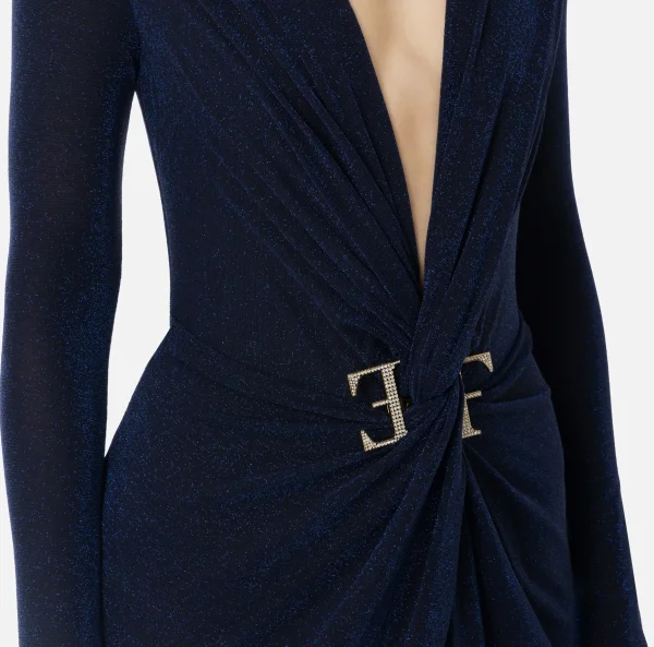 Elisabetta Franchi Abiti | Abiti Red Carpet^Abito red carpet in jersey lurex con nodo e accessorio logo Navy